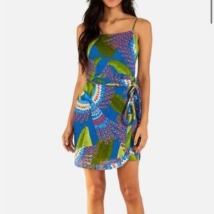 Farm Rio Blue Macaw Tropical Print Mini Dress